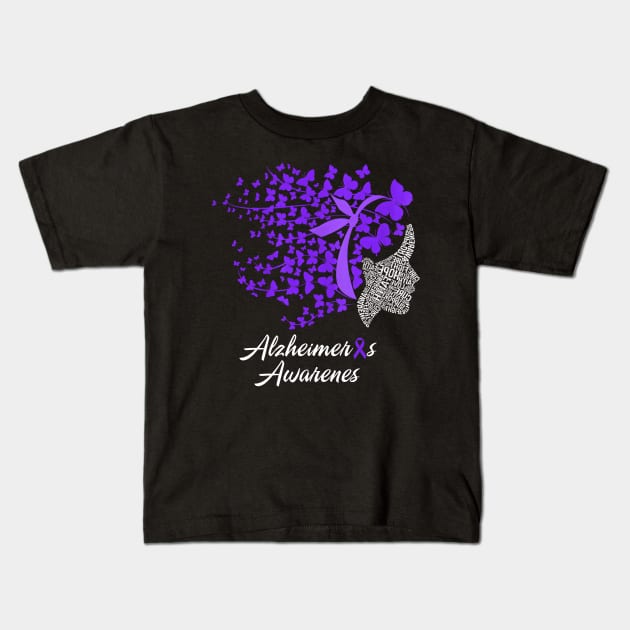 Alzheimer's Awareness Alzheimers Purple Butterflies Kids T-Shirt by New Hights